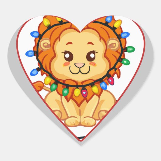 Kerstleeuwenkub verpakt in kerstverlichting hart sticker (Voorkant)