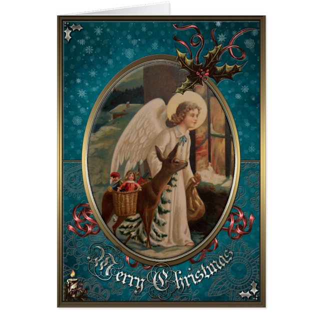 Kerstlegance Kaart - Angel bij het raam. (Voorkant)