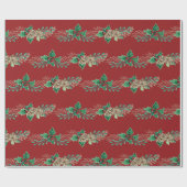 Kerstlegant Garland Holly Berry Pine Foliage Cadeaupapier (Vlak)