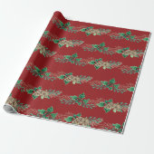 Kerstlegant Garland Holly Berry Pine Foliage Cadeaupapier (Uitgerold)