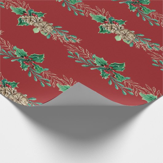 Kerstlegant Garland Holly Berry Pine Foliage Cadeaupapier (Hoek)