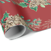 Kerstlegant Garland Holly Berry Pine Foliage Cadeaupapier (Rol Hoek)