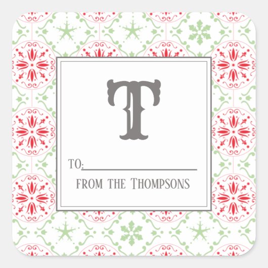 Kerstlegant rood en groen van vierkante sticker (Voorkant)