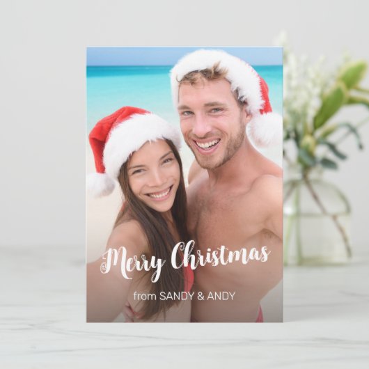 Kerstlegant Script 2 Side Design Photo Feestdagenkaart (Staand voorkant)
