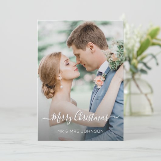 Kerstlegant script, foto 2 zijdelings ontwerp feestdagenkaart (Staand voorkant)