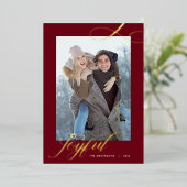 Kerstlegant script Joyful Photo Gold Folie Feestdagenkaart (Staand Voorkant)