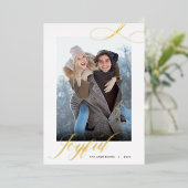 Kerstlegant script Joyful Photo Gold Folie Feestdagenkaart (Staand Voorkant)