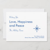 Kerstlegant Script Peace Love Blue Snowflake Feestdagenkaart (Voorkant)