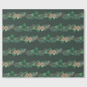 Kerstlegant Striped Holly Berry Pine Foliage Cadeaupapier (Vlak)