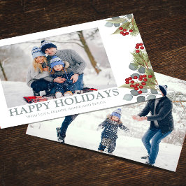 Kerstlegant Winter Holly Berries 2 Foto Feestdagenkaart