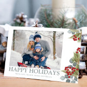 Kerstlegant Winter Holly Berries 2 Foto Feestdagenkaart