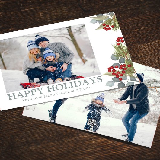 Kerstlegant Winter Holly Berries 2 Foto Feestdagenkaart