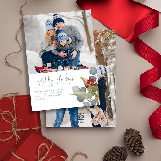 Kerstlegant Winter Holly Berries 2 Foto Feestdagenkaart