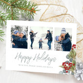 Kerstlegant Winter Holly Berries 3 Foto Feestdagenkaart