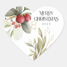 Kerstlegante Waterverf Berry Classic Round S Hart Sticker