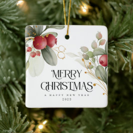 Kerstlegante Waterverf Berry Classic Round S Keramisch Ornament