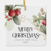 Kerstlegante Waterverf Berry Classic Round S Keramisch Ornament (Voorkant)