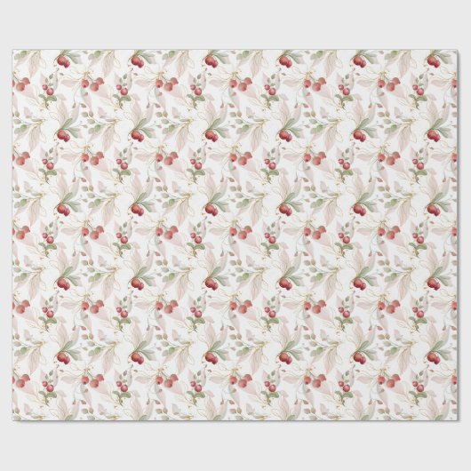 Kerstlegante Waterverf Berry Wrapping Paper Cadeaupapier (Vlak)
