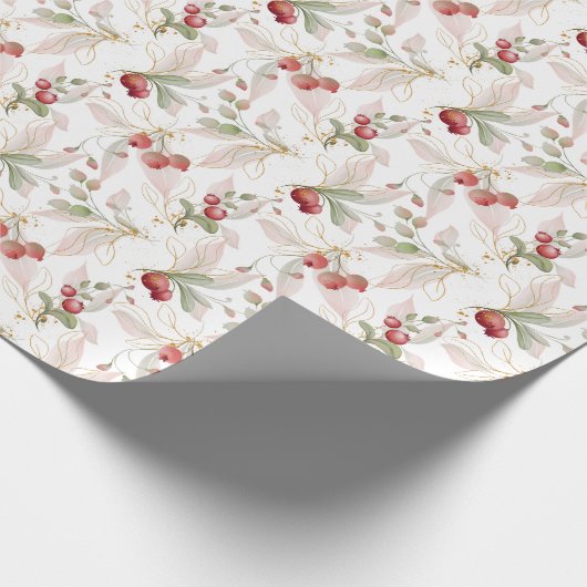 Kerstlegante Waterverf Berry Wrapping Paper Cadeaupapier (Hoek)