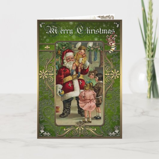 Kerstlegantie - kerstman en kinderen. feestdagen kaart (Voorkant)