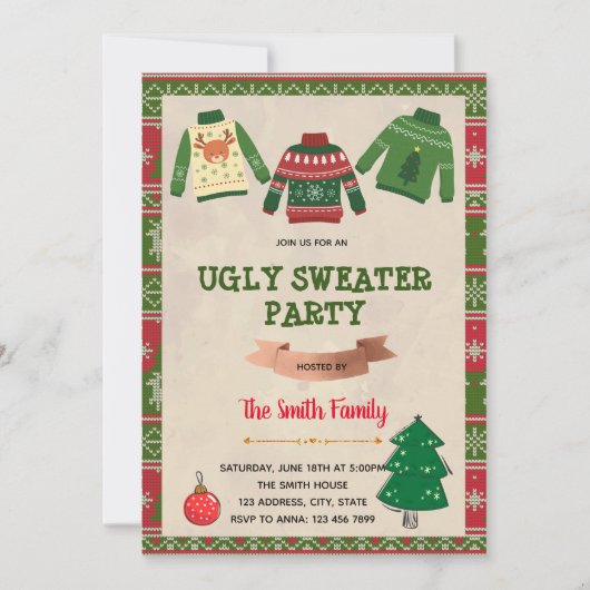 Kerstlelijke sweater-uitnodiging kaart (Voorkant)