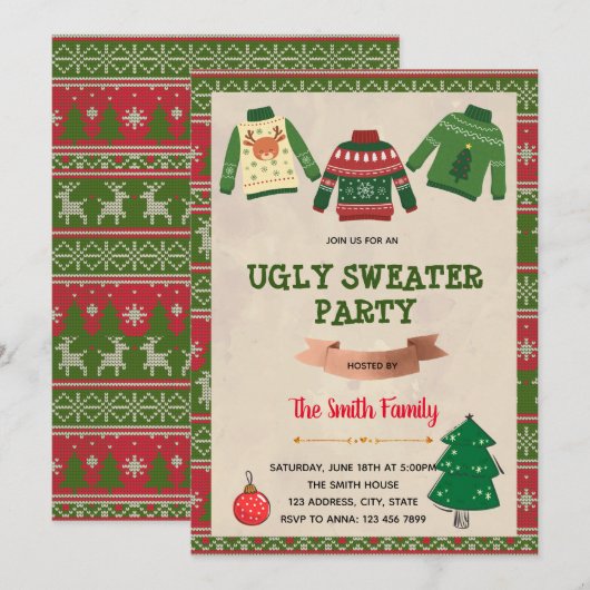 Kerstlelijke sweater-uitnodiging kaart (Voorkant / Achterkant)