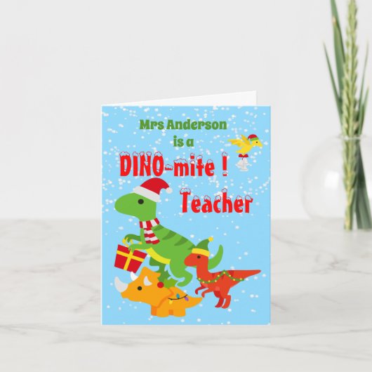 kerstleraar appreciatie Kinderen Dinosaur Bedankkaart (Voorkant)