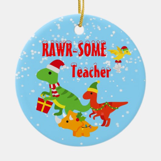 kerstleraar appreciatie Kinderen Dinosaur Keramisch Ornament (Voorkant)
