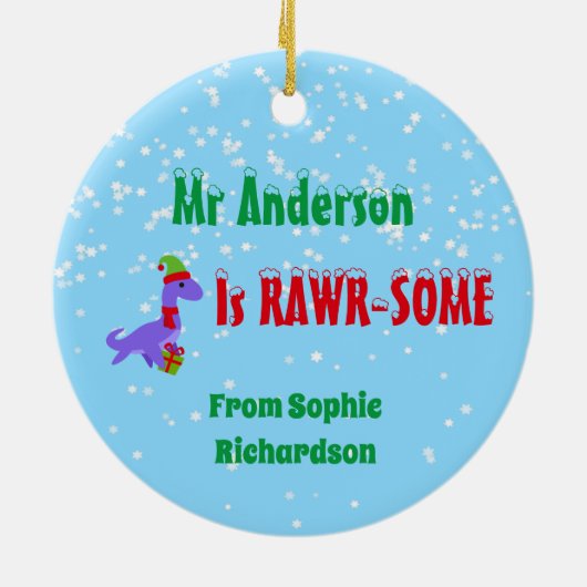 kerstleraar appreciatie Kinderen Dinosaur Keramisch Ornament (Achterkant)