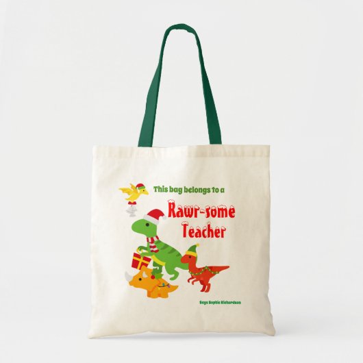 kerstleraar appreciatie Kinderen Dinosaur Tote Bag (Voorkant)