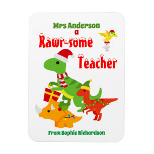kerstleraar appreciatie Kinderen Dinosaur White Magneet