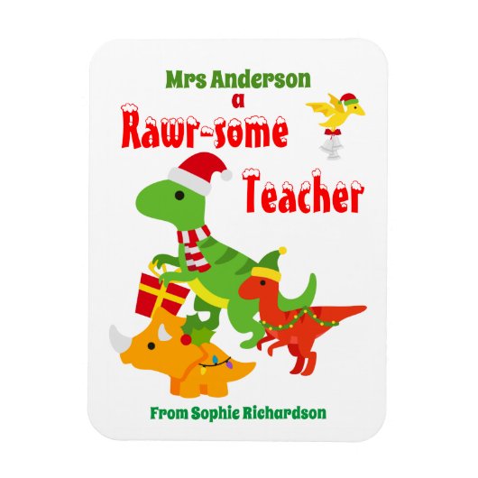 kerstleraar appreciatie Kinderen Dinosaur White Magneet (Verticaal)