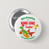 kerstleraar appreciatie Kinderen Dinosaur White Ronde Button 5,7 Cm (Voorkant /achterkant)