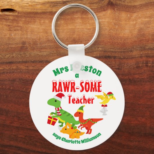 kerstleraar appreciatie Kinderen Dinosaur White Sleutelhanger (Voorkant)