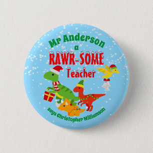 Kerstleraar Apprecie Kinder Dinosaur Blue Ronde Button 5,7 Cm