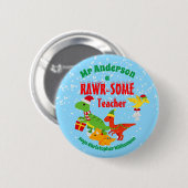 Kerstleraar Apprecie Kinder Dinosaur Blue Ronde Button 5,7 Cm (Voorkant /achterkant)