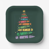 Kerstleraar Crayon Tree Schattigee kerstverlichtin Papieren Bordje (Voorkant)