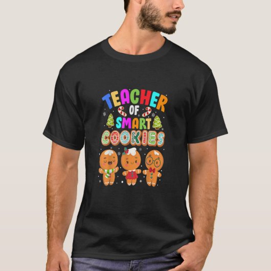 Kerstleraar Cute Gingerbrood Cookies Mannen Wom T-shirt (Voorkant)
