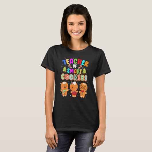 Kerstleraar Cute Gingerbrood Cookies Mannen Wom T-shirt (Voorkant volledig)