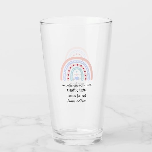 Kerstleraar Dank u gepersonaliseerde Hero Gift Glas (Achterkant)
