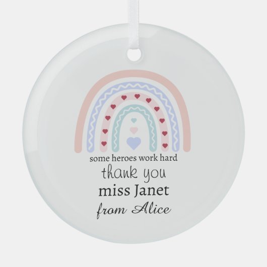 Kerstleraar Dank u gepersonaliseerde Hero Gift Glas Ornament (Voorkant)