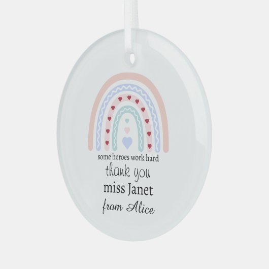 Kerstleraar Dank u gepersonaliseerde Hero Gift Glas Ornament (Voorkant links)