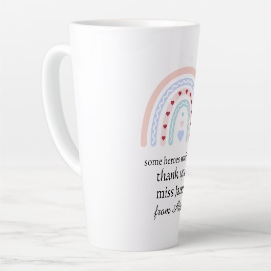 Kerstleraar Dank u gepersonaliseerde Hero Gift Latte Mok (Linkerhoek)