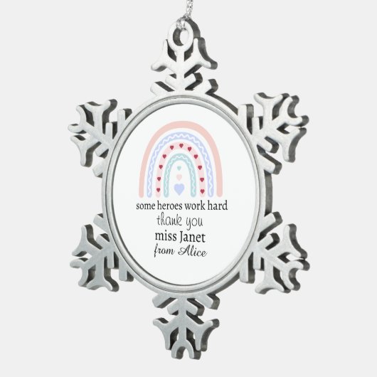 Kerstleraar Dank u gepersonaliseerde Hero Gift Tin Sneeuwvlok Ornament (Rechts)