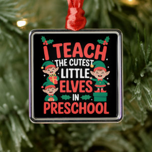 Kerstleraar Ik Leer Cute Elfen Kleuterschool Metalen Ornament