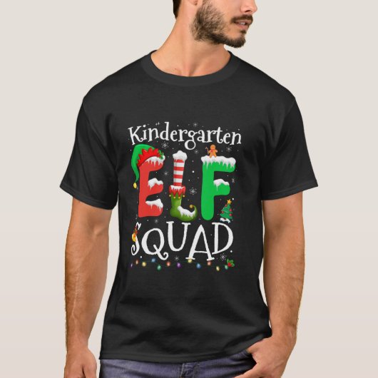 Kerstleraar Kindergarten Elf Squad Xmas Ligh T-shirt (Voorkant)