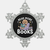 Kerstleraar Lees meer Boeken Grappig Tin Sneeuwvlok Ornament (Voorkant)