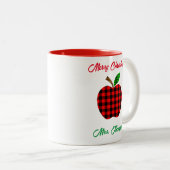 kerstleraar Red Pset Apple - Aangepaste naam Tweekleurige Koffiemok (Voorkant rechts)
