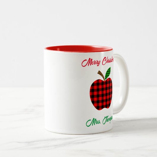 kerstleraar Red Pset Apple - Aangepaste naam Tweekleurige Koffiemok (Voorkant rechts)