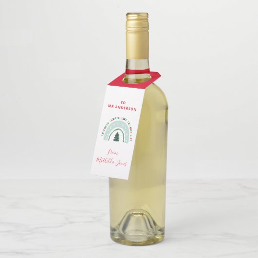 Kerstleraar regenboog leuk cadeau flessenhanger (Schuin)